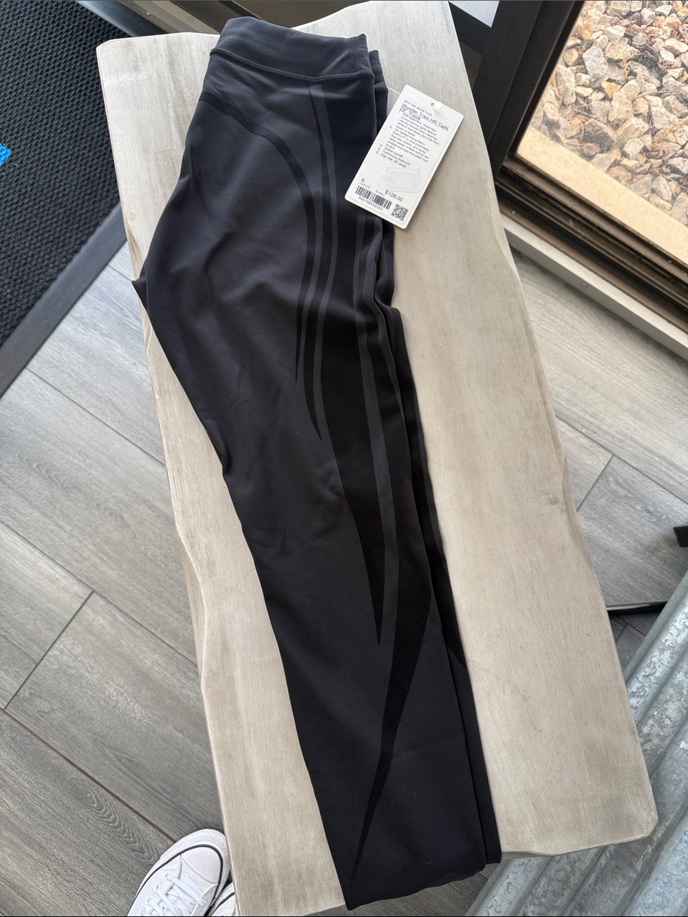 Black Athletic Leggings with Subtle Tone-on-Tone Stripe